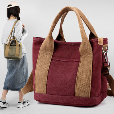 Thickened Canvas Shoulder Bag with Large Capacity Multi-Compartment Commuting Bags for Students Compact Outings Tote with LOGO