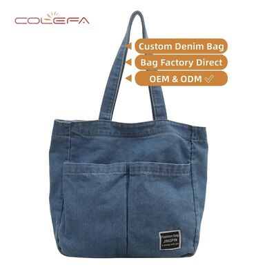 New Denim Tote Bag Korean Style Shoulder Tote Bags Customized Vintage Bohemian Women's Large Capacity Bag with Logo