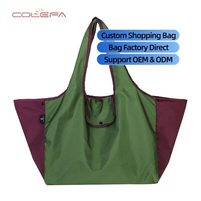 Polyester Foldable Shopping Bag Portable Lightweight Large Capacity Eco-Friendly Tote Side Contrast Color Dual-Use Bag with Logo