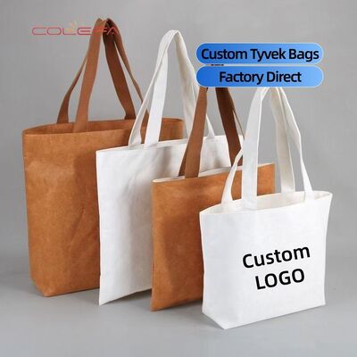 Custom DuPont Paper Bags Washable Tyvek Paper Tear-Resistant Handle Shopping Bags Eco-Friendly Carriers Logo Printing Available