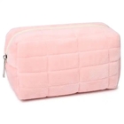 Pink Purple Yellow White Puffer Travel Organizer Soft Quilted Plush Makeup Brush Cosmetics Pouch Pink Puffy Toiletry bag