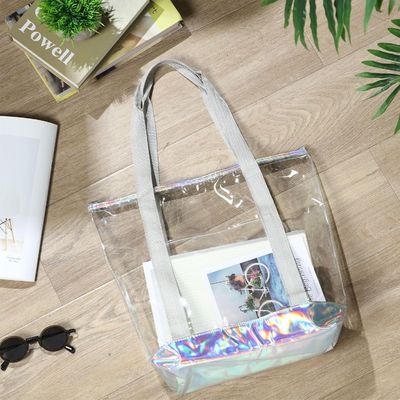 2025 New Customizable Transparent PVC Tote Shopping Bag with Reinforced Seams Colorful Zipper Shopping Laser-Effect Jelly Bag