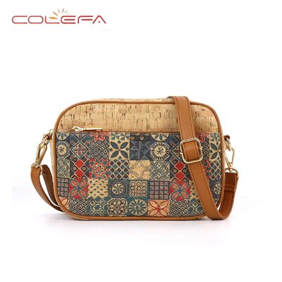 Hot-selling Bark-Print Crossbody Bag Cork Checkered Print Eco-friendly Bags Small Square Shaped Fashion Essential Women's Bag