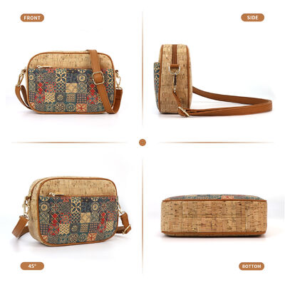Hot-selling Bark-Print Crossbody Bag Cork Checkered Print Eco-friendly Bags Small Square Shaped Fashion Essential Women's Bag