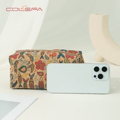 New Casual Fashion Women's Cosmetic Bag Ethnic-Style Handheld Large-Capacity Eco Bark Cork Makeup Bag Rectangular Storage Pouch