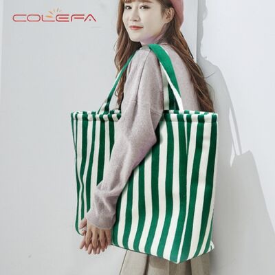 New Arrival Striped Canvas Tote Bag Fashion Popular Multi-Color Large Capacity Women's Tote Bag for Beach & Daily Commuting