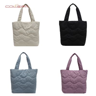 Soft Tote Bag for Women Commuting & Study Use Lightweight Nylon+Cotton-Filled Shoulder Tote Bag Solid Color Waterproof Handbag