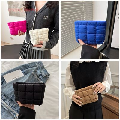 2026 New Fashion Pleated Clutch Makeup Bags Women's Korean Style Polyester Chic Versatile Casual Small Square Cosmetic Bags