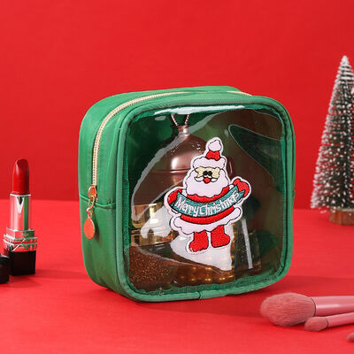 2026 New Arrivals PVC Christmas Makeup Bag with Embroidered Initials Waterproof Large Capacity Portable Travel Toiletry Bags