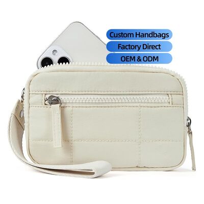 2026 New Customizable Best-Selling Polyester Mini Pleated Checkered Handbag with Transparent PVC Window Coin Purse Clutch