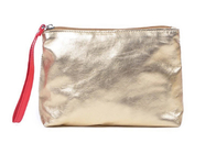 Shiny Gold Metallic Makeup Toiletry Bag Washable PU Leather Cosmetic Bag With Handle