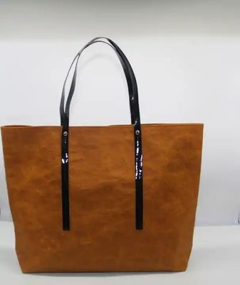 Letter Pattern Washable Kraft Paper Tote Bag Degradable Environmental With Logo Printed