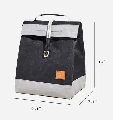 Washable Kraft Paper Insulated Cooler Lunch Bag Brown Grey Colored Reusable With Handle