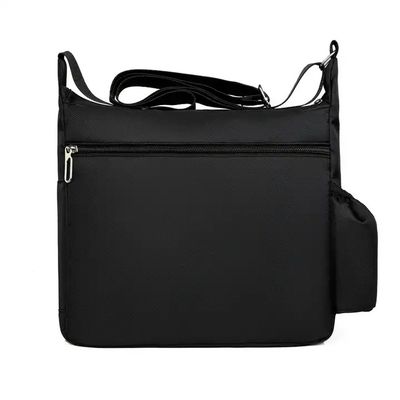 Black OEM ODM Messenger Crossbody Bag With Bottle Holder Pocket