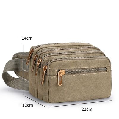 Men's Canvas Waist Bag Large Capacity Multi-Layer Cash Purse Multifunctional Construction Site Sports Wear-Resistant Waist Bag