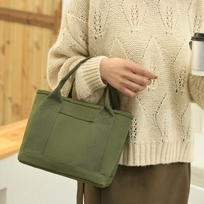 New Women's Canvas Mini Square Tote Bag Large Capacity Fashionable & Minimalist Lightweight with Multiple Compartments Storage