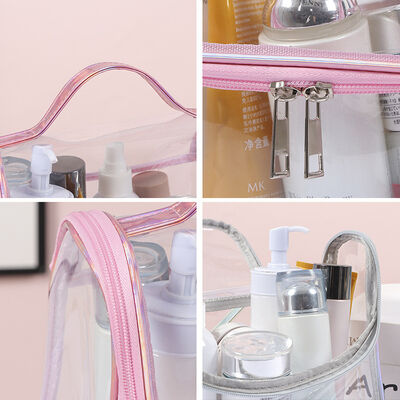 PVC Clear Makeup Bags for Women Wholesale Modern-Style Transparent Portable Handheld Minimalist Waterproof Travel Toiletry Pouch