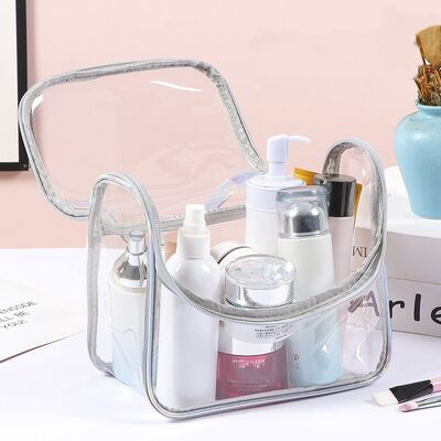 PVC Clear Makeup Bags for Women Wholesale Modern-Style Transparent Portable Handheld Minimalist Waterproof Travel Toiletry Pouch
