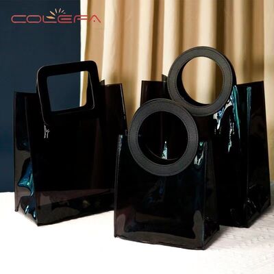 Customized Black PVC Handheld Bag Glossy Laser Fashion-Style Gift Bag Wedding Favor Handle Open Closure Shopping Bag