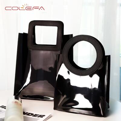 Customized Black PVC Handheld Bag Glossy Laser Fashion-Style Gift Bag Wedding Favor Handle Open Closure Shopping Bag