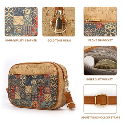 Hot-selling Bark-Print Crossbody Bag Cork Checkered Print Eco-friendly Bags Small Square Shaped Fashion Essential Women's Bag