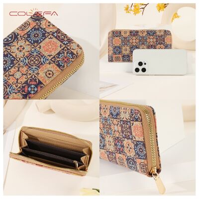 Retro Women's Long-Style Zippered Wallet Phone Case with Printing Bestseller Eco-Friendly Cork Bark Wallet Travel Souvenir