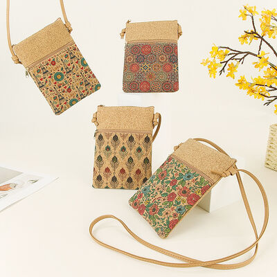 Trendy Bohemian Cork Phone Pouch Women's Crossbody Bag with Adjustable Strap - Travel Souvenir Customization Available