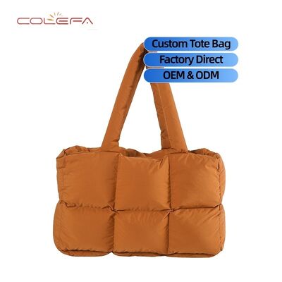 New Custom Color Nylon Cotton-Filled Women's Bag Minimalist Quilted Tote Bag Soft Checkered Shoulder Bag Underarm Tote Bags