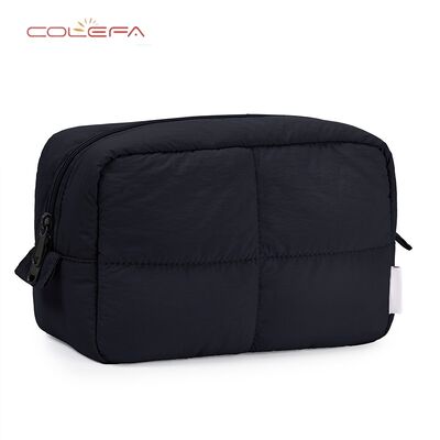 New Quilted Cosmetic Bag Thickened Quilted Washbag Cotton-Filled Fabric Travel Cosmetics Organizer Portable Storage Bag