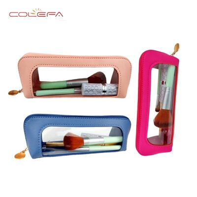 Compact and Portable PU Leather +PVC Makeup Bag Eyebrow Pencil & Makeup Brush Organizer Waterproof Travel Bag Pencil Pouch