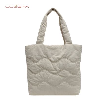 Soft Tote Bag for Women Commuting & Study Use Lightweight Nylon+Cotton-Filled Shoulder Tote Bag Solid Color Waterproof Handbag