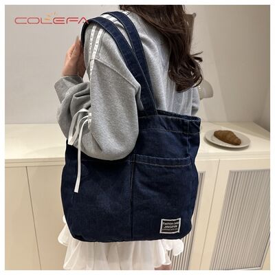 New Denim Tote Bag Korean Style Shoulder Tote Bags Customized Vintage Bohemian Women's Large Capacity Bag with Logo