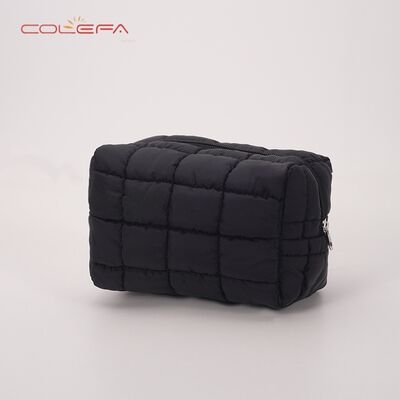 Nylon Quilted Checkered Cosmetic Bag Large Capacity Toiletry Organizer Puffy Checkered Padded Cotton Small Square Bags