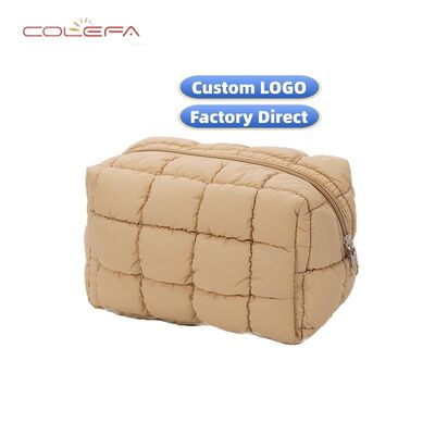 Nylon Quilted Checkered Cosmetic Bag Large Capacity Toiletry Organizer Puffy Checkered Padded Cotton Small Square Bags