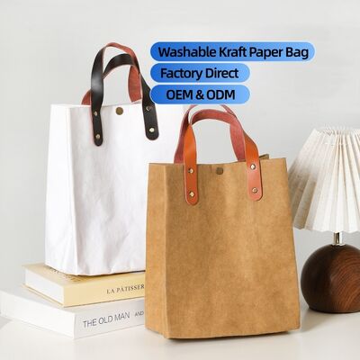 Eco-Friendly Washable Kraft Paper Tote Bag Portable Luxury Commuting Pouch for Office Essentials Book Carryall for Daily Commute
