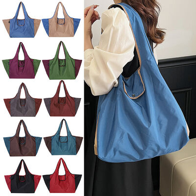 Polyester Foldable Shopping Bag Portable Lightweight Large Capacity Eco-Friendly Tote Side Contrast Color Dual-Use Bag with Logo