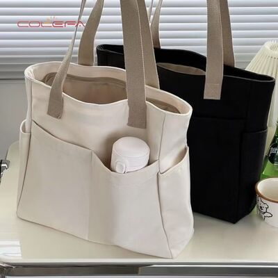 Japanese-Style Design Tote Bag Minimalist Artsy Student Commuting Canvas Tote Casual Shoulder Bag with Handle and Zipper Closure