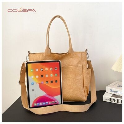 DuPont/Tyvek Paper Tote Bag Washable Wrinkle-Resistant Tear-Proof Paper Bag Trendy Vintage Eco-Friendly Handheld Shoulder Bag