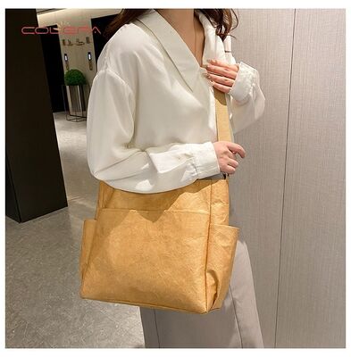 DuPont/Tyvek Paper Tote Bag Washable Wrinkle-Resistant Tear-Proof Paper Bag Trendy Vintage Eco-Friendly Handheld Shoulder Bag