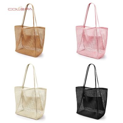 Foldable Beach Nylon Mesh Tote Women's Shoulder Bag Summer Outdoor Travel Essential Recreational crochet bag with Custom Color