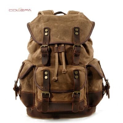 European & American Style Outdoor Backpack Casual Book Bag Large Capacity Travel Backpack Canvas & PU Leather Blend Hiking Bag