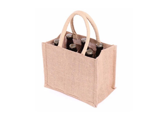 Custom Logo Printable 6 Bottle Wine Tote Bag Wasable Burlap Jute With Divider