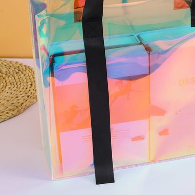Premium PVC Handled Bags with Laser effect Customizable Shopping Bags with Logo Printing Waterproof TPU Iridescent Jelly Bags