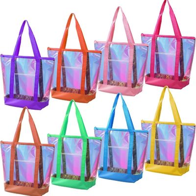 2025 New Customizable Transparent PVC Tote Shopping Bag with Reinforced Seams Colorful Zipper Shopping Laser-Effect Jelly Bag