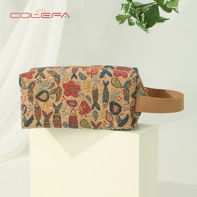 New Casual Fashion Women's Cosmetic Bag Ethnic-Style Handheld Large-Capacity Eco Bark Cork Makeup Bag Rectangular Storage Pouch