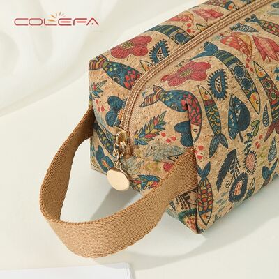 New Casual Fashion Women's Cosmetic Bag Ethnic-Style Handheld Large-Capacity Eco Bark Cork Makeup Bag Rectangular Storage Pouch