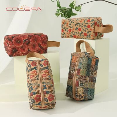 New Casual Fashion Women's Cosmetic Bag Ethnic-Style Handheld Large-Capacity Eco Bark Cork Makeup Bag Rectangular Storage Pouch
