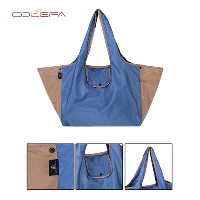 Polyester Foldable Shopping Bag Portable Lightweight Large Capacity Eco-Friendly Tote Side Contrast Color Dual-Use Bag with Logo