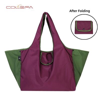 Polyester Foldable Shopping Bag Portable Lightweight Large Capacity Eco-Friendly Tote Side Contrast Color Dual-Use Bag with Logo