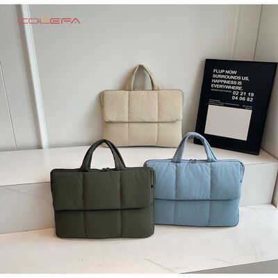 Fall New Arrival Stylish Solid-Color Bags Minimalist Niche Checkered Briefcase Women Casual Lightweight Polyester Everyday Commuting Laptop Bag